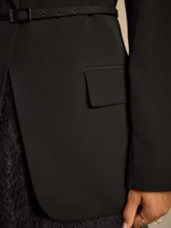 Noir - Blazer skinny à simple boutonnage et ceinture