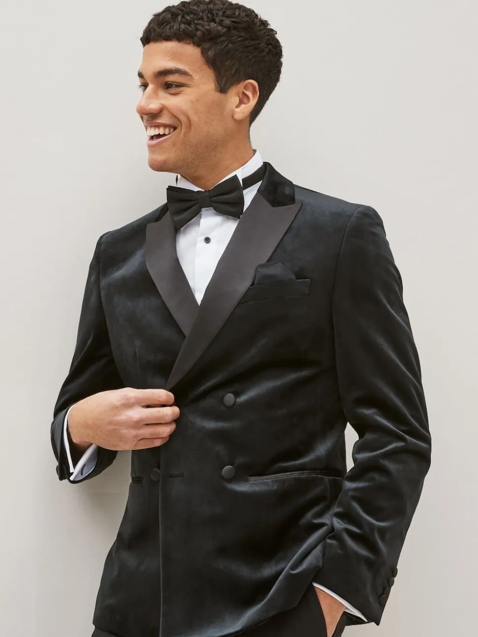 Noir - Blazer slim à double boutonnage en velours