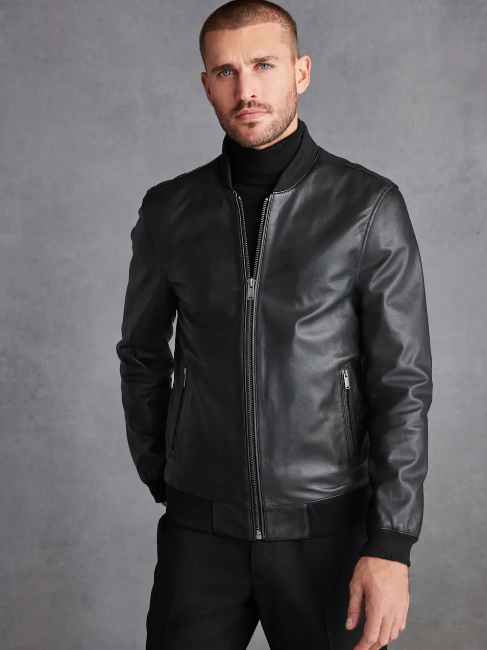 Noir - Blouson aviateur Signature en cuir