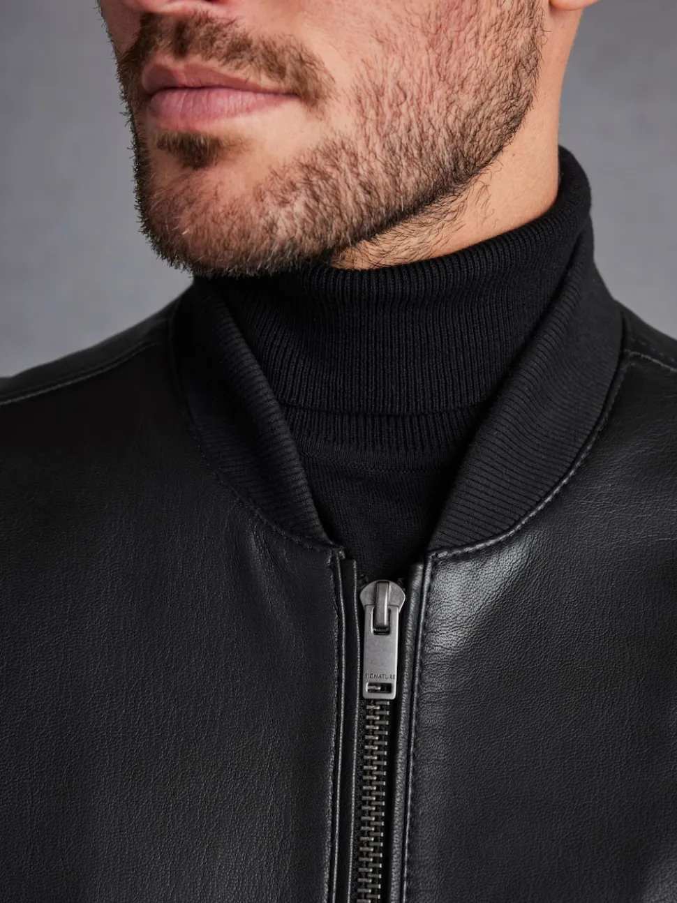 Noir - Blouson aviateur Signature en cuir