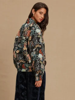 Noir - Blouson bomber en jacquard fleuri