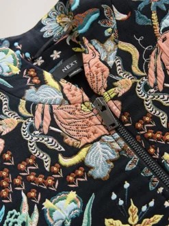 Noir - Blouson bomber en jacquard fleuri