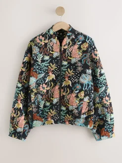 Noir - Blouson bomber en jacquard fleuri