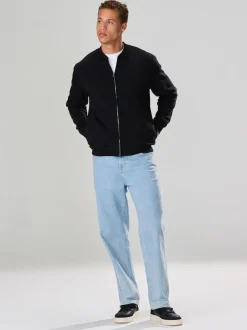 Noir - Blouson bomber en jersey zippé en coton riche