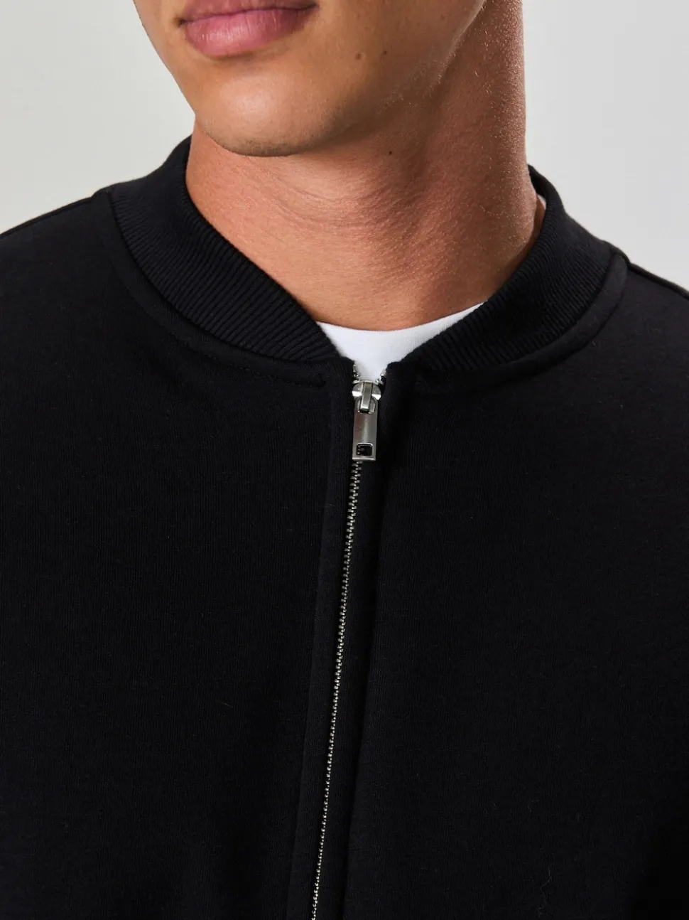 Noir - Blouson bomber en jersey zippé en coton riche