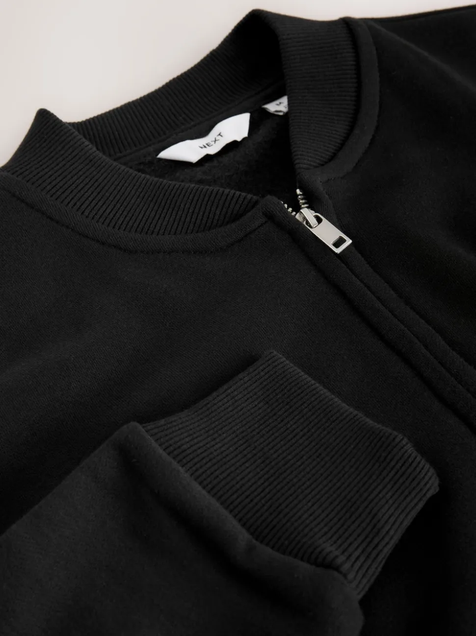 Noir - Blouson bomber en jersey zippé en coton riche