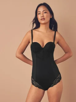 Noir - Body en dentelle à coupe ferme et contrôle du ventre