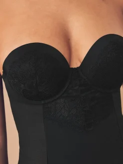Noir - Body en dentelle à coupe ferme et contrôle du ventre