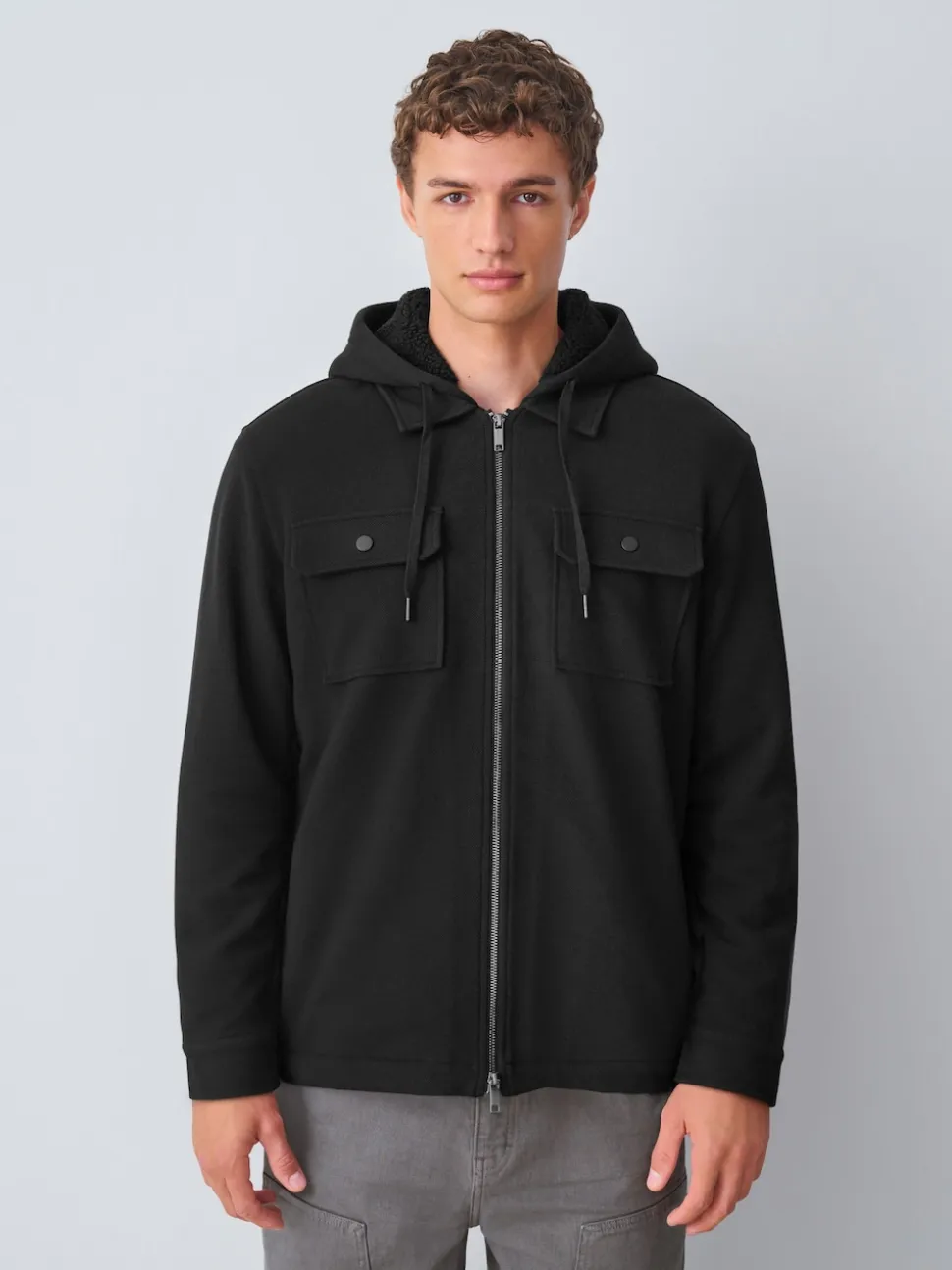 Noir - Borg Veste-chemise doublée en polaire