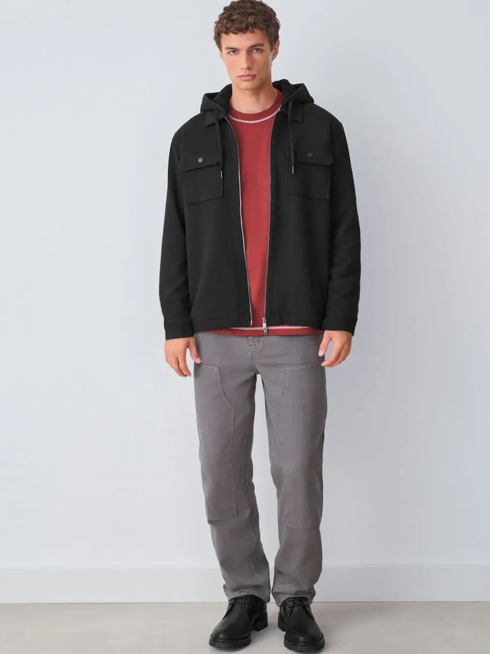 Noir - Borg Veste-chemise doublée en polaire