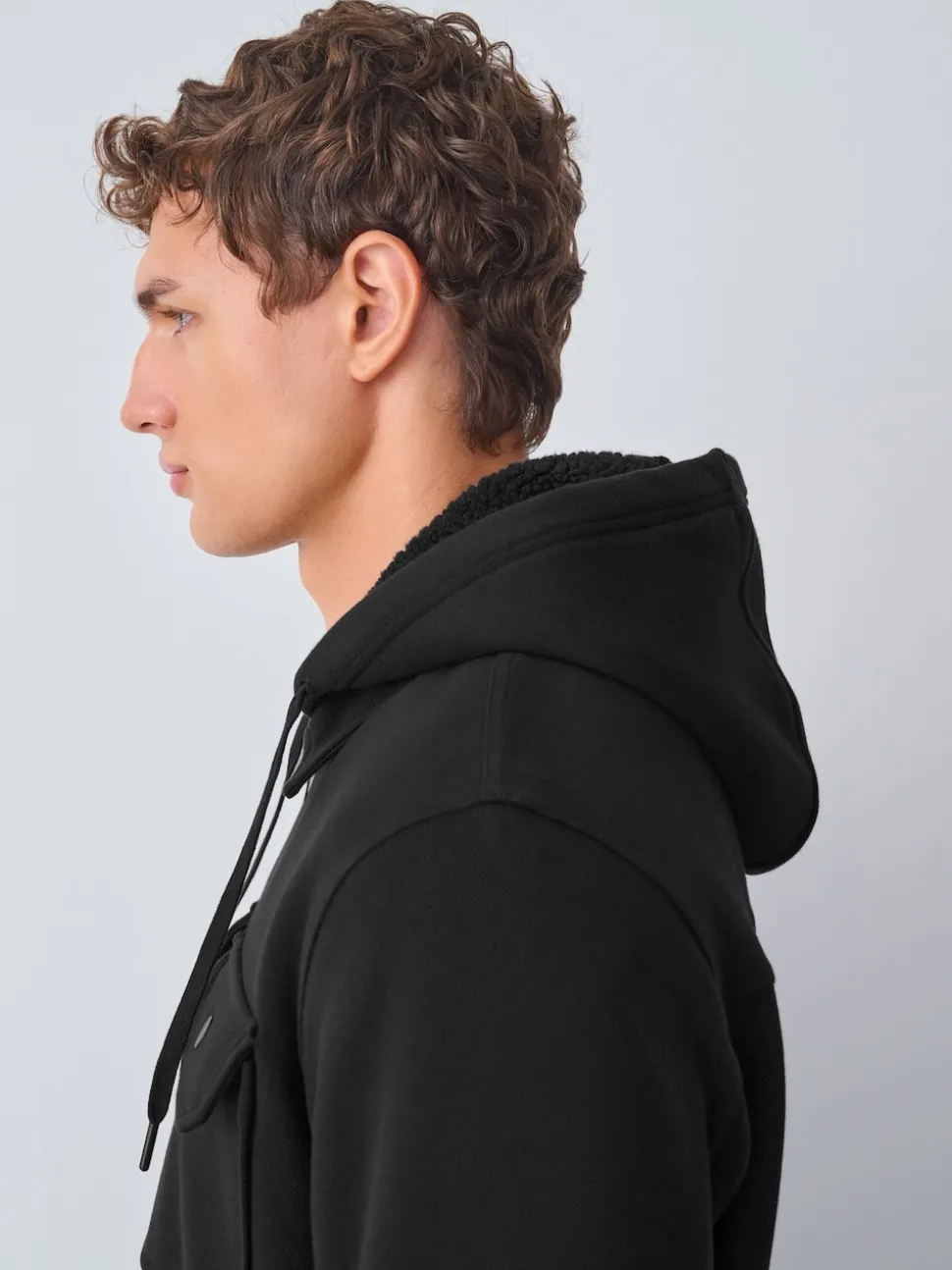 Noir - Borg Veste-chemise doublée en polaire