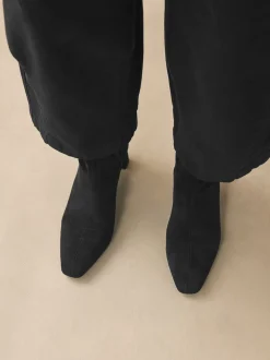 Noir - Bottes chaussettes à talon bloc et bout ciselé