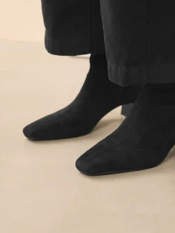 Noir - Bottes chaussettes à talon bloc et bout ciselé