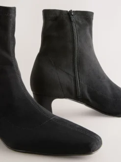 Noir - Bottes chaussettes à talon bloc et bout ciselé