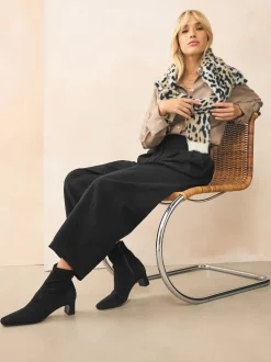 Noir - Bottes chaussettes à talon bloc et bout ciselé