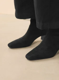 Noir - Bottes chaussettes à talon bloc et bout ciselé