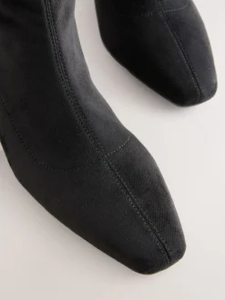Noir - Bottes chaussettes à talon bloc et bout ciselé