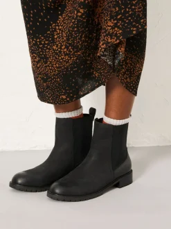 Noir - Bottes Chelsea FatFace en Cuir Coupe large