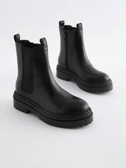 Noir - Bottes Chelsea épaisses en cuir