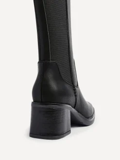 Noir - Bottes hautes Linzi Reason à talons carrés avec panneau extensible dans le dos