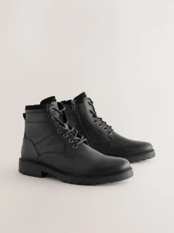 Noir - Bottes zippées en cuir doublées de peau de mouton