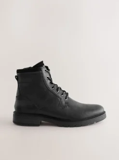 Noir - Bottes zippées en cuir doublées de peau de mouton