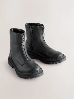 Noir - Bottines zippées sur le devant