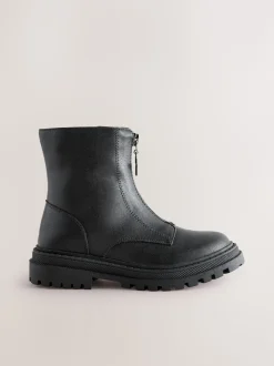 Noir - Bottines zippées sur le devant