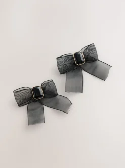 Noir - Boucles d’oreilles à nœud en organza