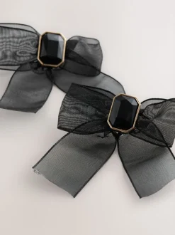 Noir - Boucles d’oreilles à nœud en organza