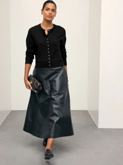 Noir - Cardigan ajusté ultra-doux à col rond en laine