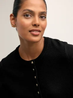 Noir - Cardigan ajusté ultra-doux à col rond en laine