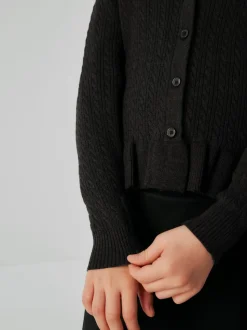 Noir - Cardigan Clarks pour l’école en maille torsadée à volants