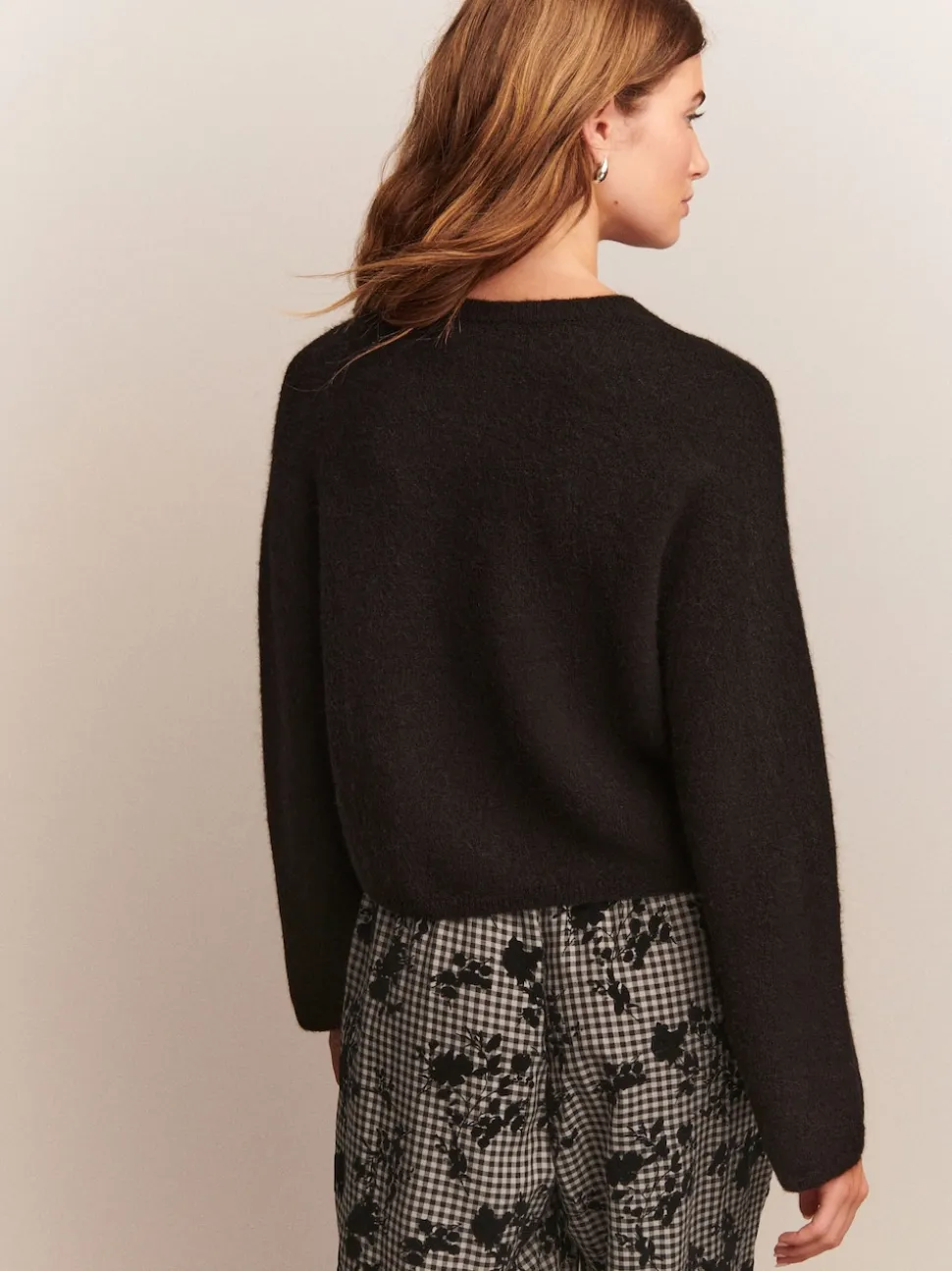 Noir - Cardigan doux en maille à Col rond en laine