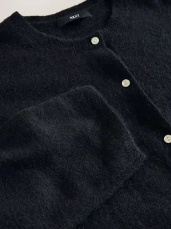 Noir - Cardigan doux en maille à Col rond en laine