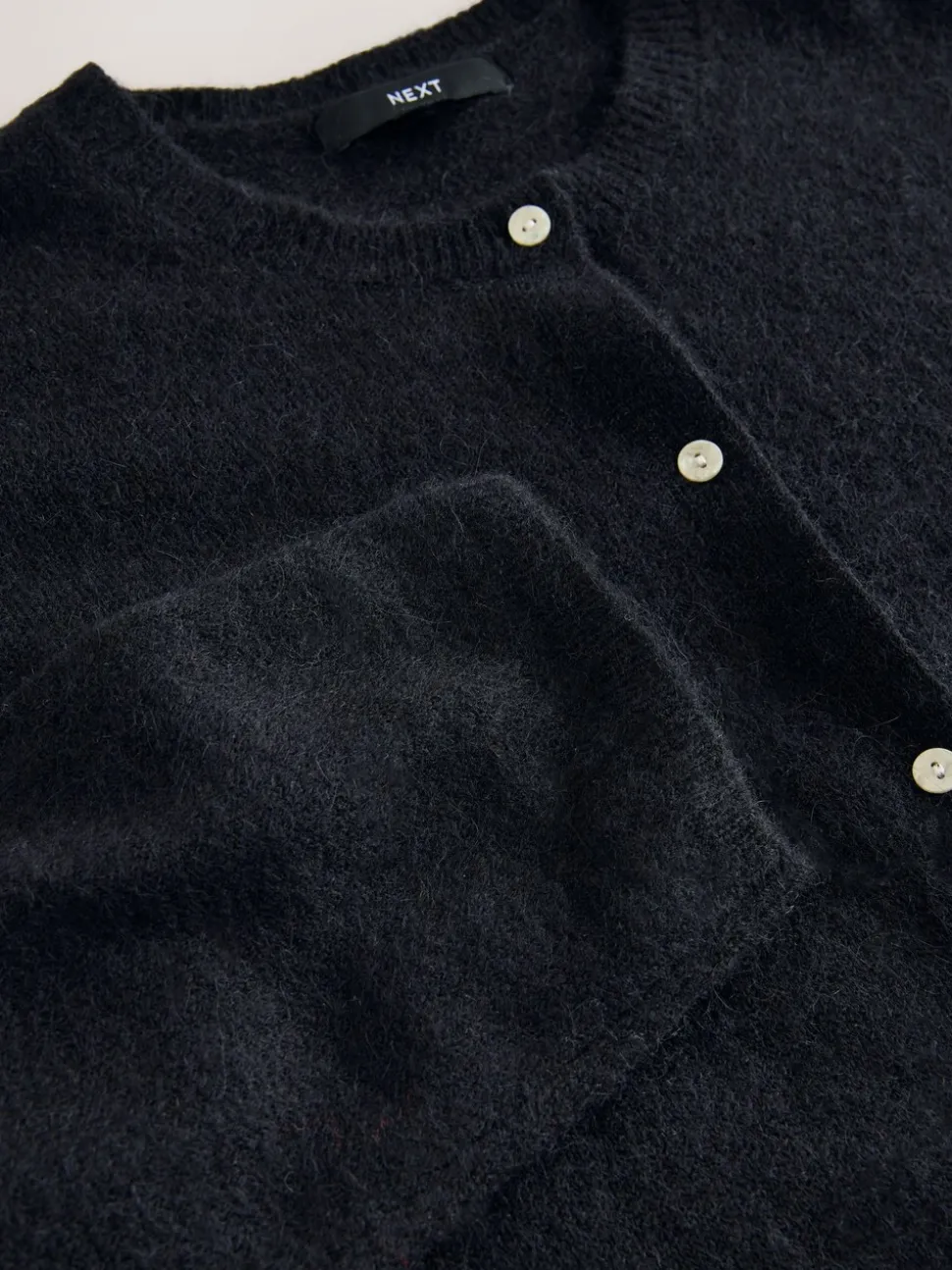 Noir - Cardigan doux en maille à Col rond en laine