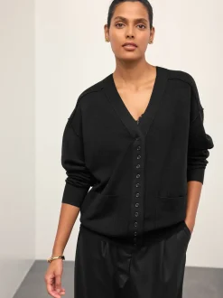 Noir - Cardigan ultra-doux à col en V avec poches