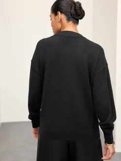 Noir - Cardigan ultra-doux à col en V avec poches