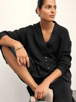 Noir - Cardigan ultra-doux à col en V avec poches