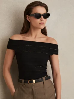 Noir - Ceinture en cuir à boucle incurvée Reiss Hazel