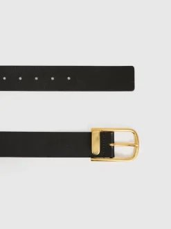 Noir - Ceinture en cuir avec boucle à demi-passant Reiss Iyla
