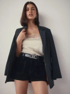 Noir - Ceinture en Cuir classique à boucle Diamante Statement