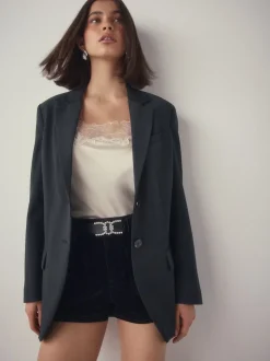 Noir - Ceinture en Cuir classique à boucle Diamante Statement