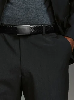 Noir - Ceinture en cuir lisse à imprimé réversible