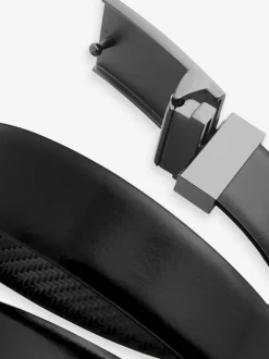 Noir - Ceinture en cuir lisse à imprimé réversible