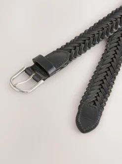 Noir - Ceinture en cuir tressé à la main
