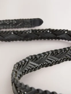 Noir - Ceinture en cuir tressé à la main