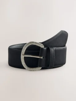 Noir - Ceinture en satin avec boucle en diamant