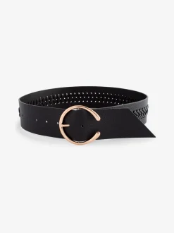 Noir - Ceinture large avec détails en tresse