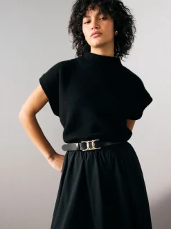 Noir - Ceinture Regular Statement en cuir à boucle